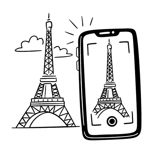 A smartphone taking a picture of the Eiffel Tower with Freetour AI